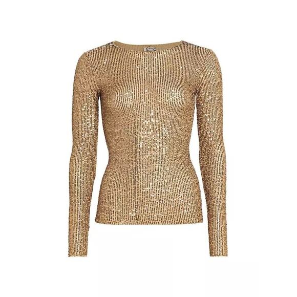 Free People Gold Rush Sequin Long Sleeve Top Blouse in Gold Combo Boho Chic XS - Picture 4 of 9